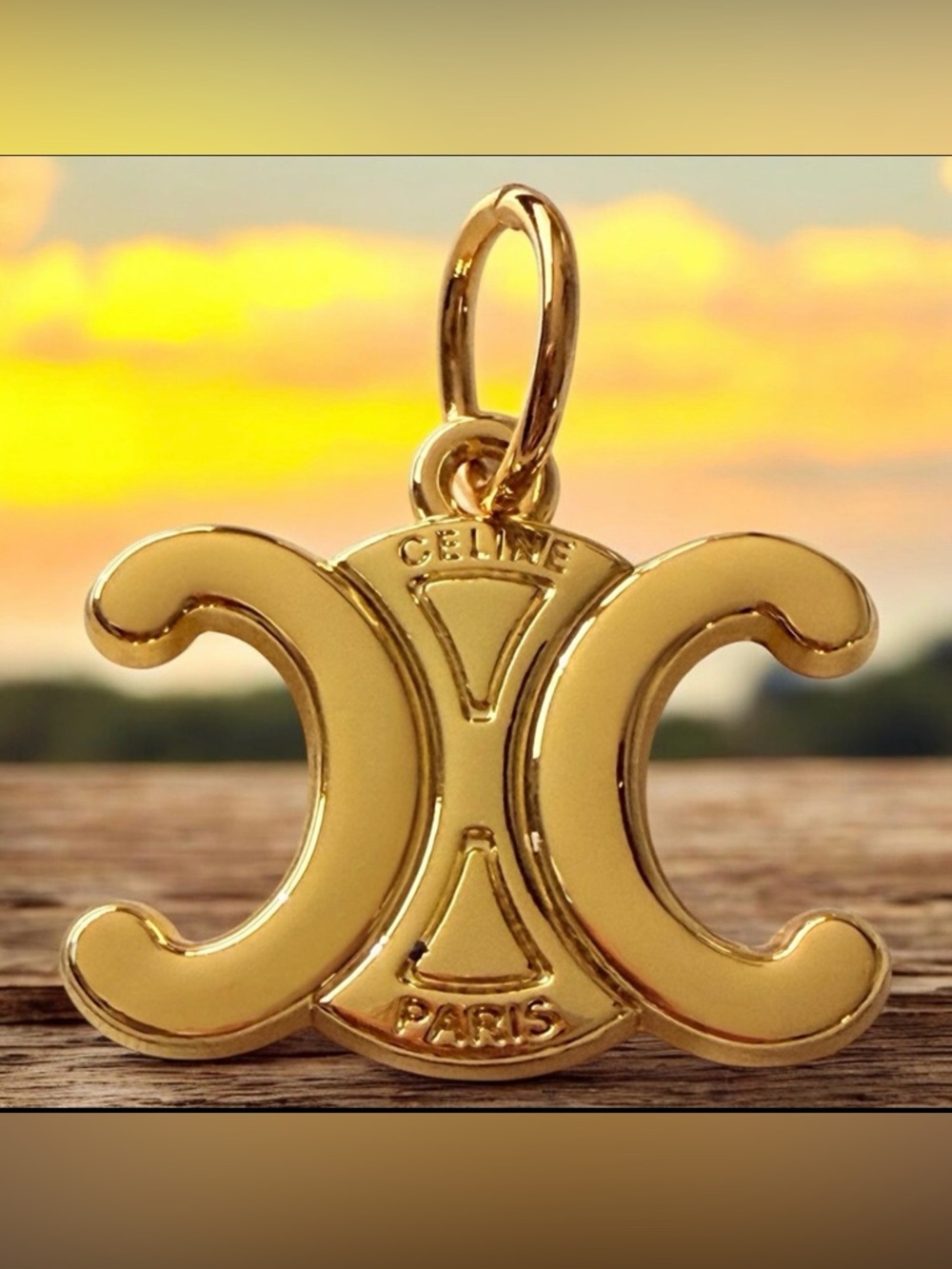 CELINE Triomphe Logo Charm Pendant – Gold Tone Paris Icon